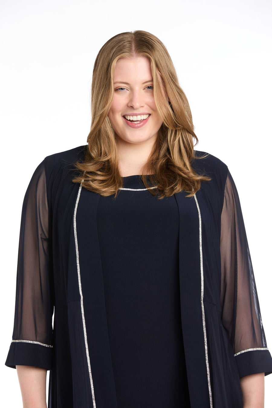 Plus Size Dresses Short Trim Jacket Plus Size Dress Navy