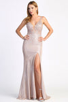 Prom Dresses Fitted Long Formal Metallic Slit Prom Dress Rose