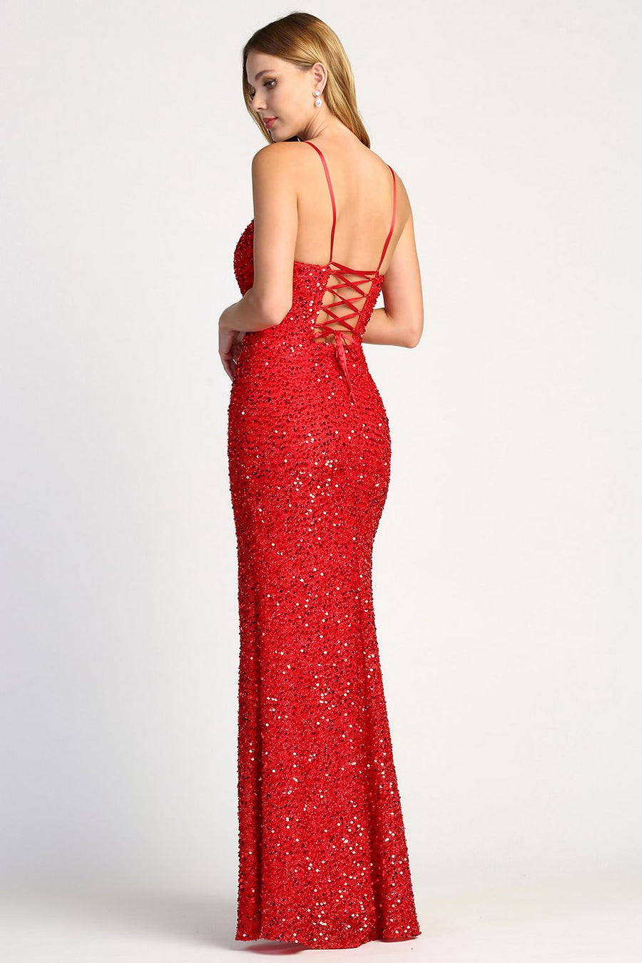 Prom Dresses Long Formal Fitted Sequin Prom Dress Red