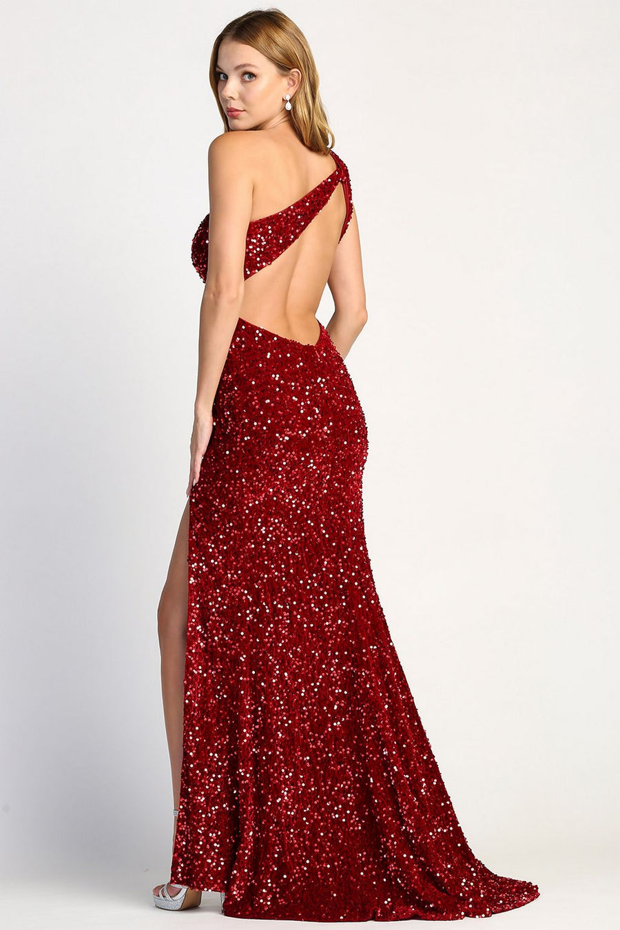 Prom Dresses Fitted Long Sequin Formal Slit Evening Dress Burgundy