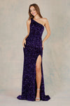 Prom Dresses Fitted Long Sequin Formal Slit Evening Dress Purple