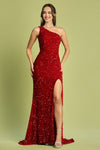 Prom Dresses Fitted Long Sequin Formal Slit Evening Dress Red