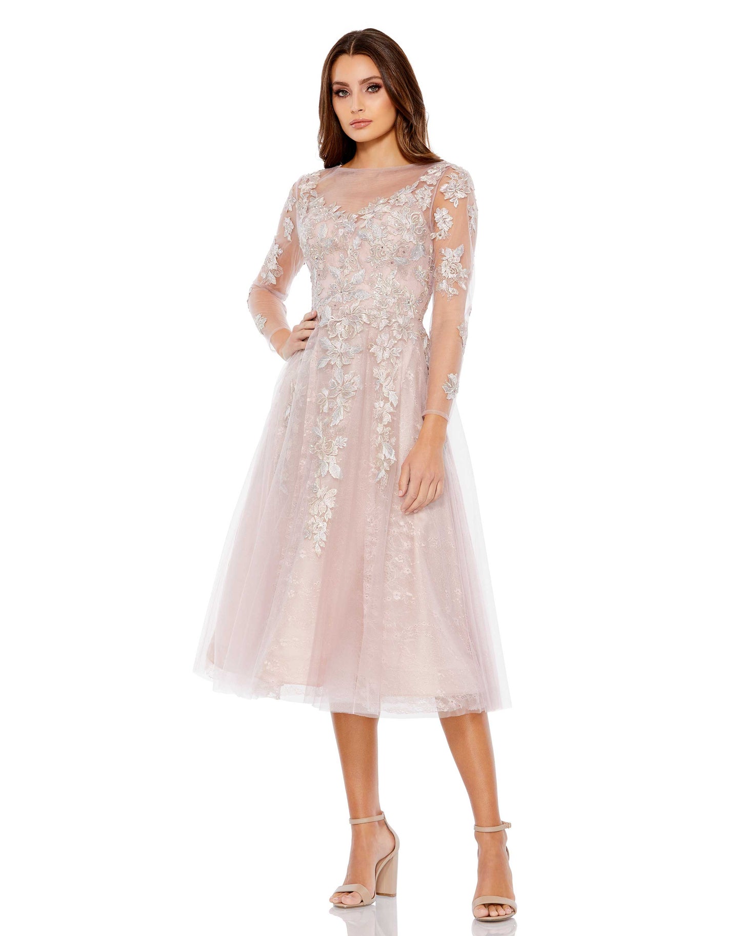 Cocktail Dresses Long Sleeve Cocktail Midi Dress Vintage Lilac