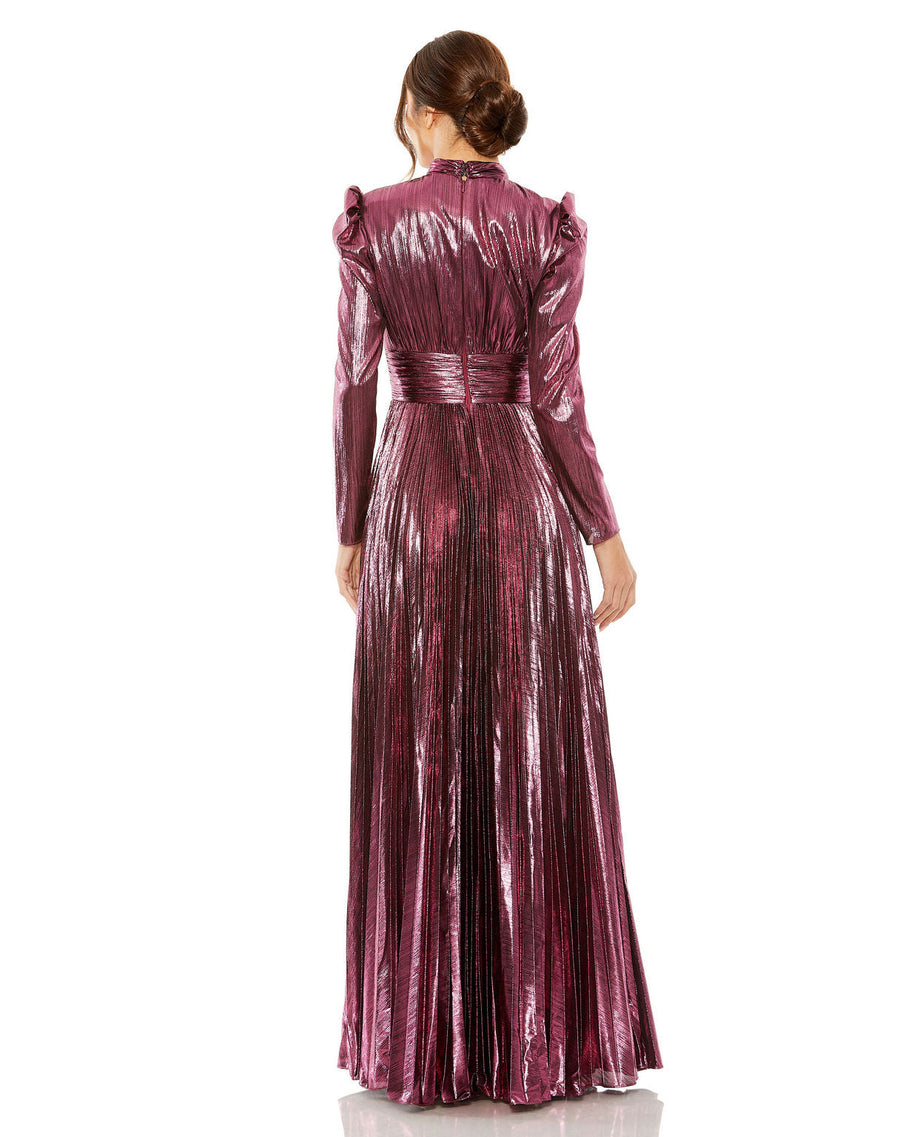 Formal Dresses Long Sleeve Pleated Formal Prom Keyhole Dress Rose