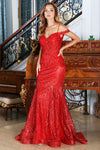 Prom Dresses Fitted Long Formal Glitter Mermaid Printed Prom Dress Red