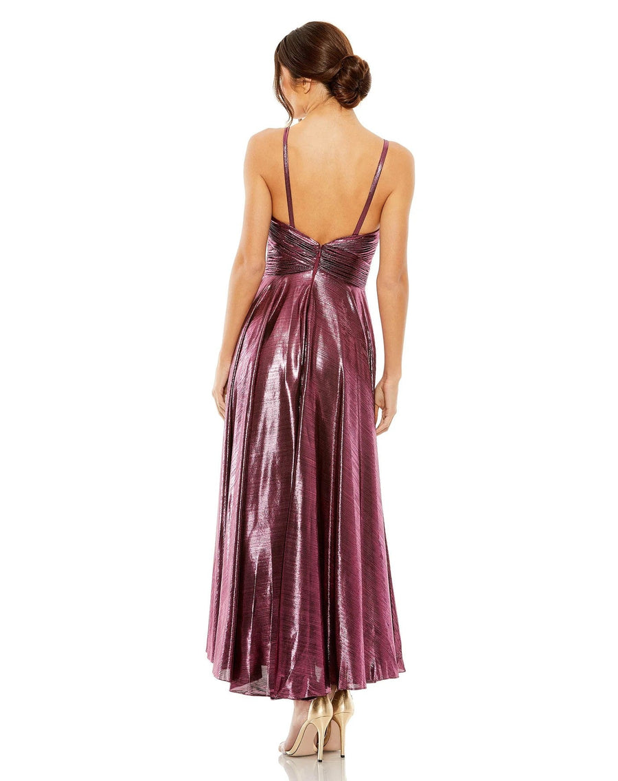 Prom Dresses Pleated Metallic Formal Tea Length Prom Dress Rose