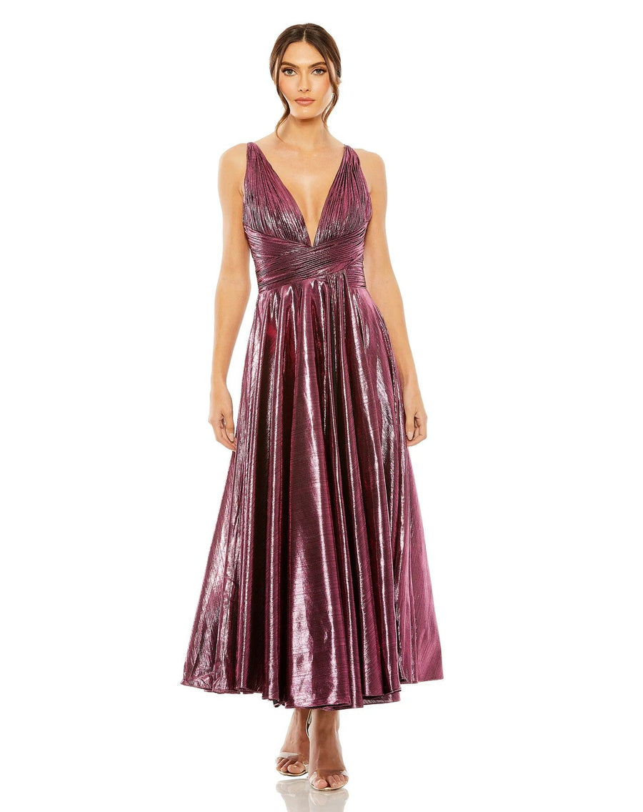 Prom Dresses Pleated Metallic Formal Tea Length Prom Dress Rose