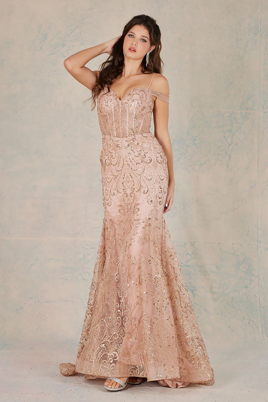 Prom Dresses Glitter Prom Long Formal Dress Rose Gold