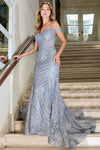 Prom Dresses Glitter Prom Long Formal Dress Smoky Blue