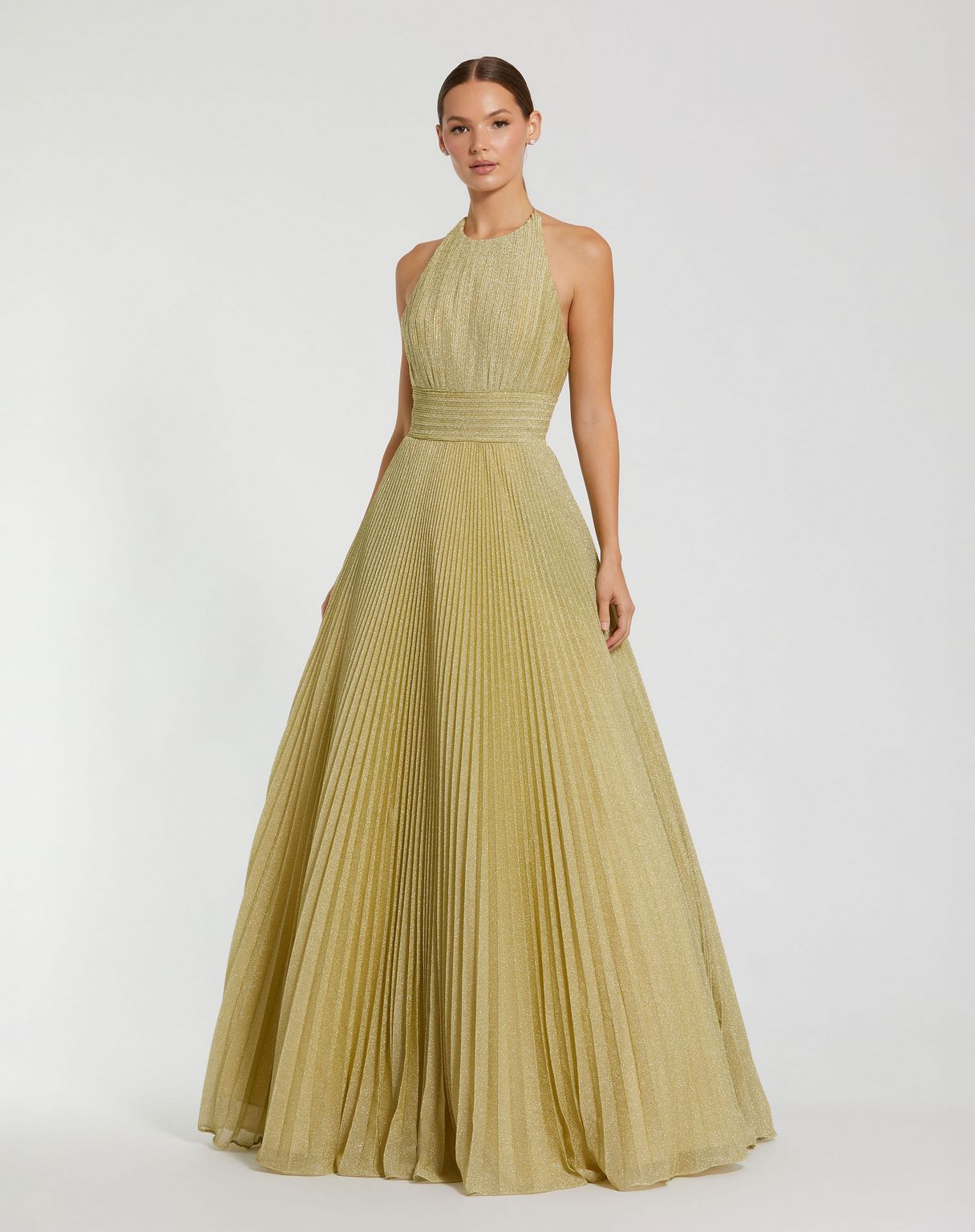 Formal Dresses A Line Long Formal Pleated Prom Dress Gold