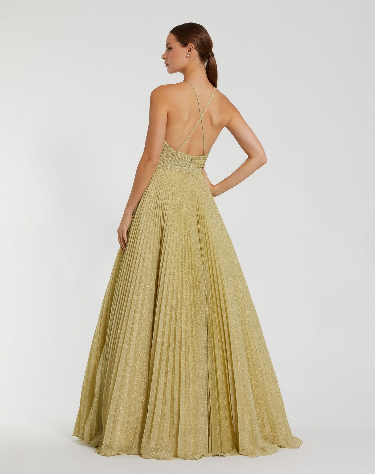 Formal Dresses A Line Long Formal Pleated Prom Dress Gold