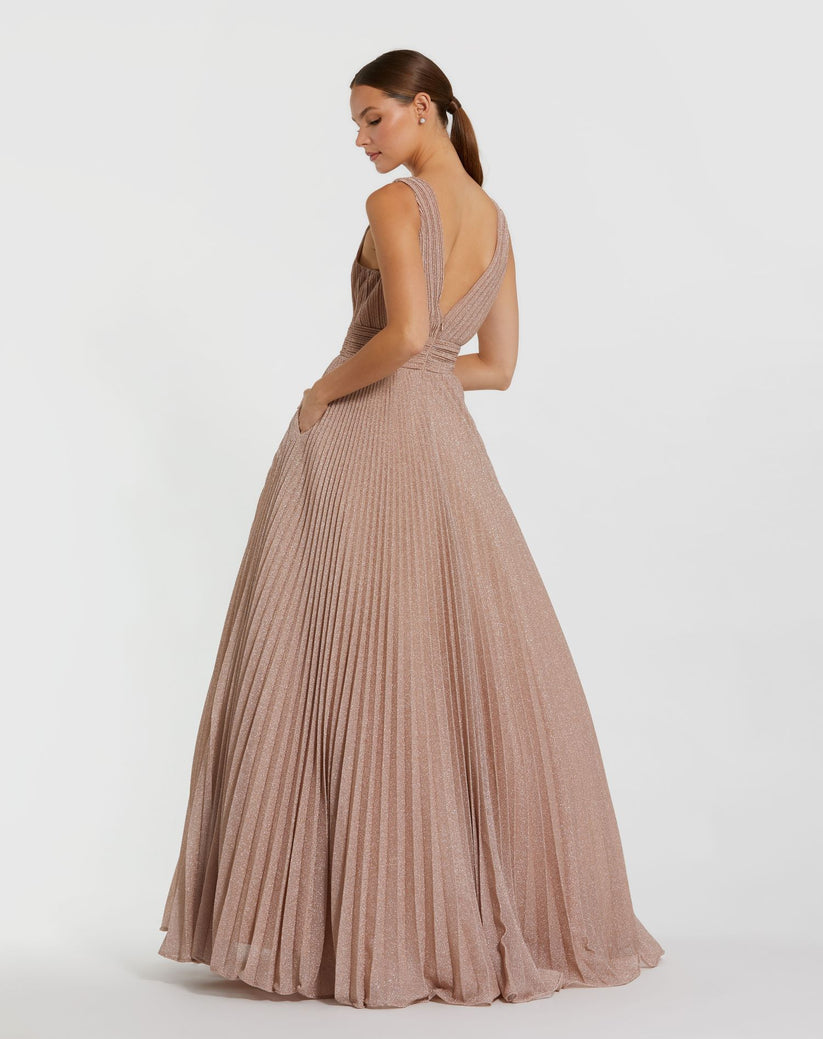 Prom Dresses Pleated Long Formal A Line Prom Dress Rose Gold