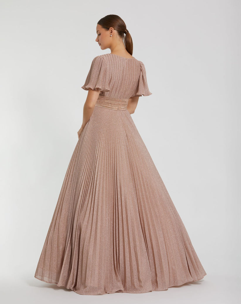 Formal Dresses Long Pleated Formal Prom Dress Rose Gold