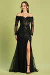 Prom Dresses Beaded Long Slit Formal Sequin Prom Dress   Black