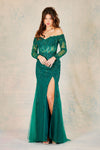 Prom Dresses Beaded Long Slit Formal Sequin Prom Dress   Emerald