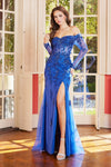 Prom Dresses Beaded Long Slit Formal Sequin Prom Dress   Royal Blue
