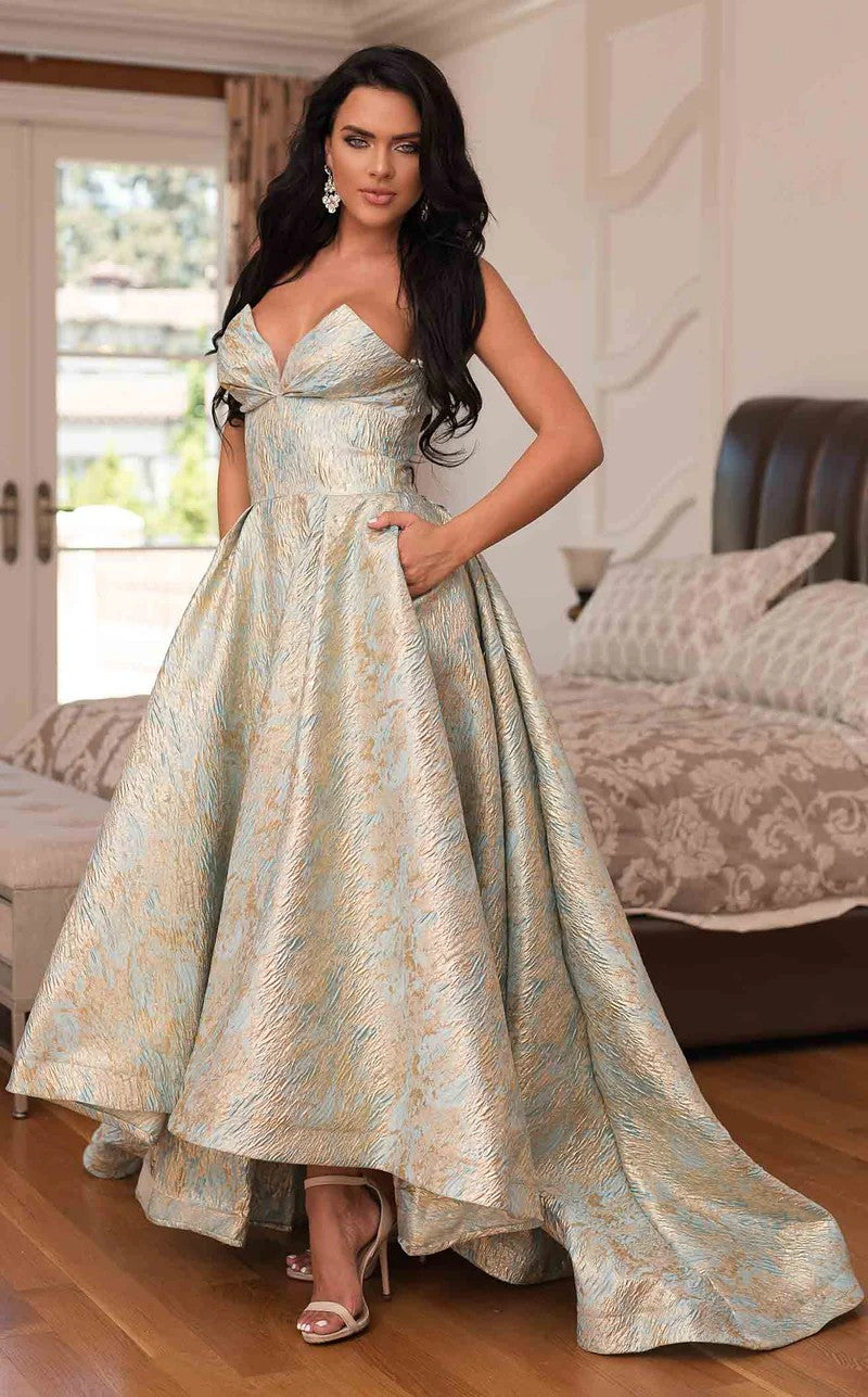 Prom Dresses Pleated Formal High Low Prom Dress Dark Gold