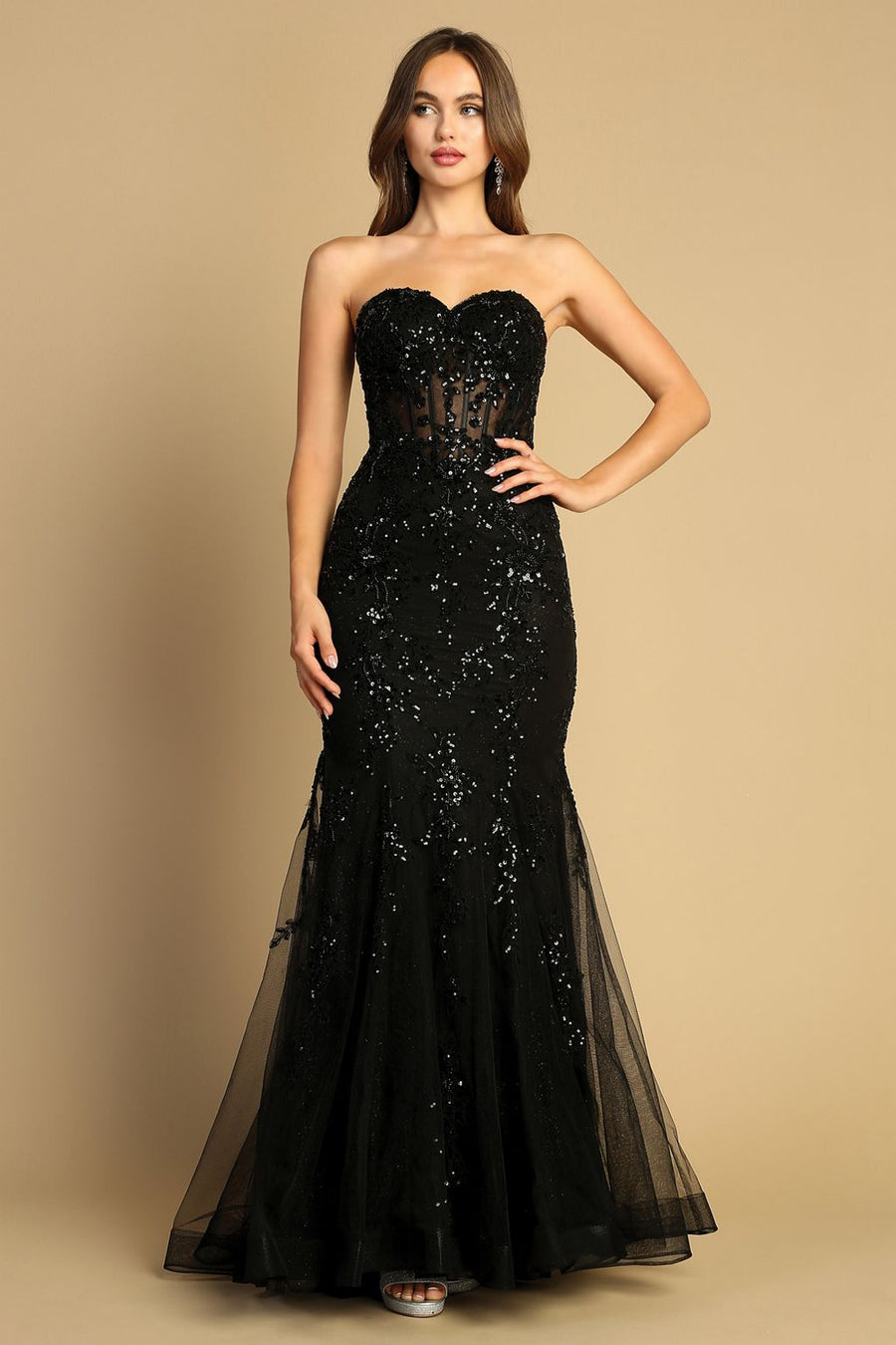 Prom Dresses Long Prom Beaded Lace Mermaid Formal Dress Black