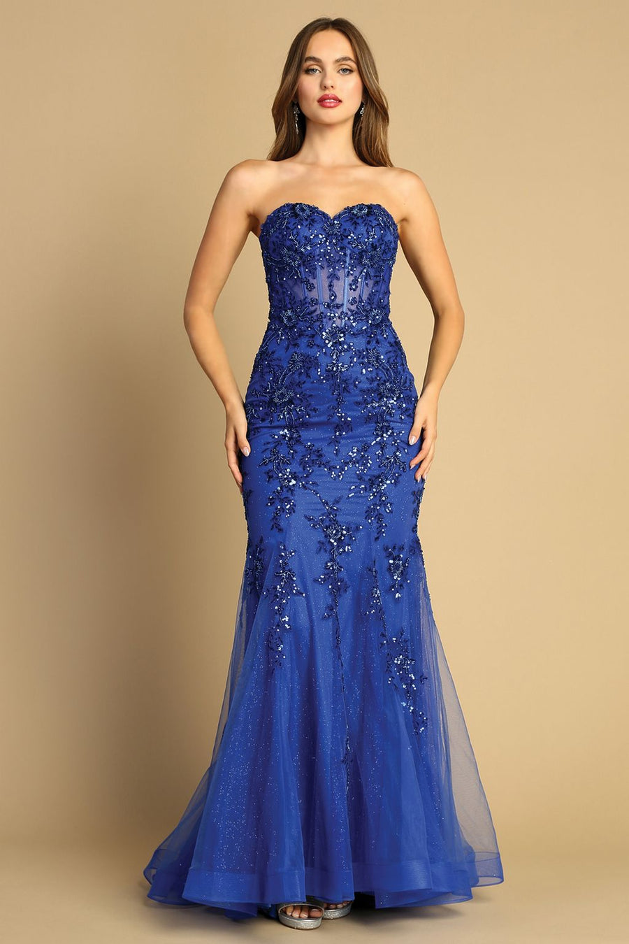 Prom Dresses Long Prom Beaded Lace Mermaid Formal Dress Royal Blue