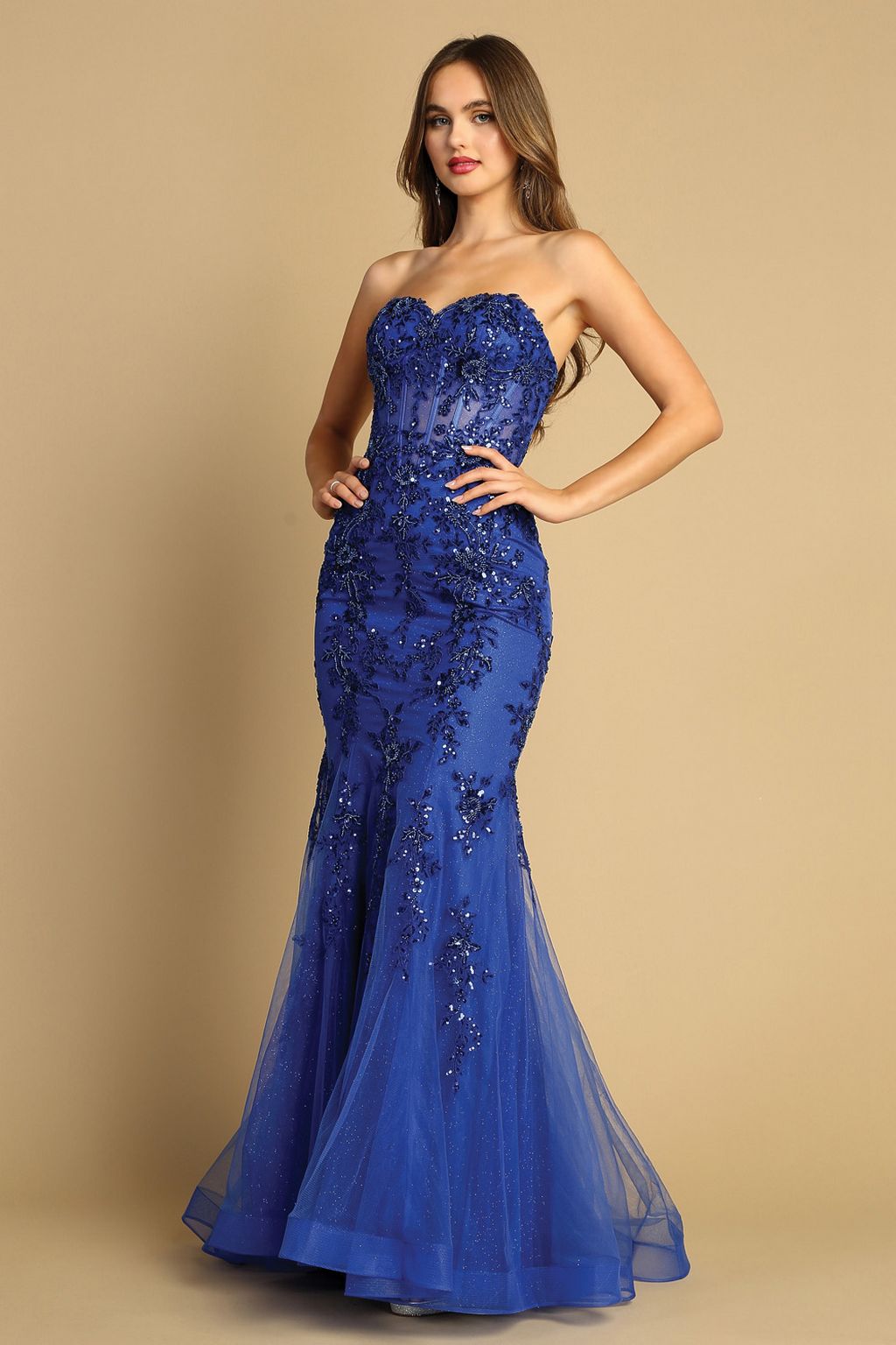 Prom Dresses Long Prom Beaded Lace Mermaid Formal Dress Royal Blue