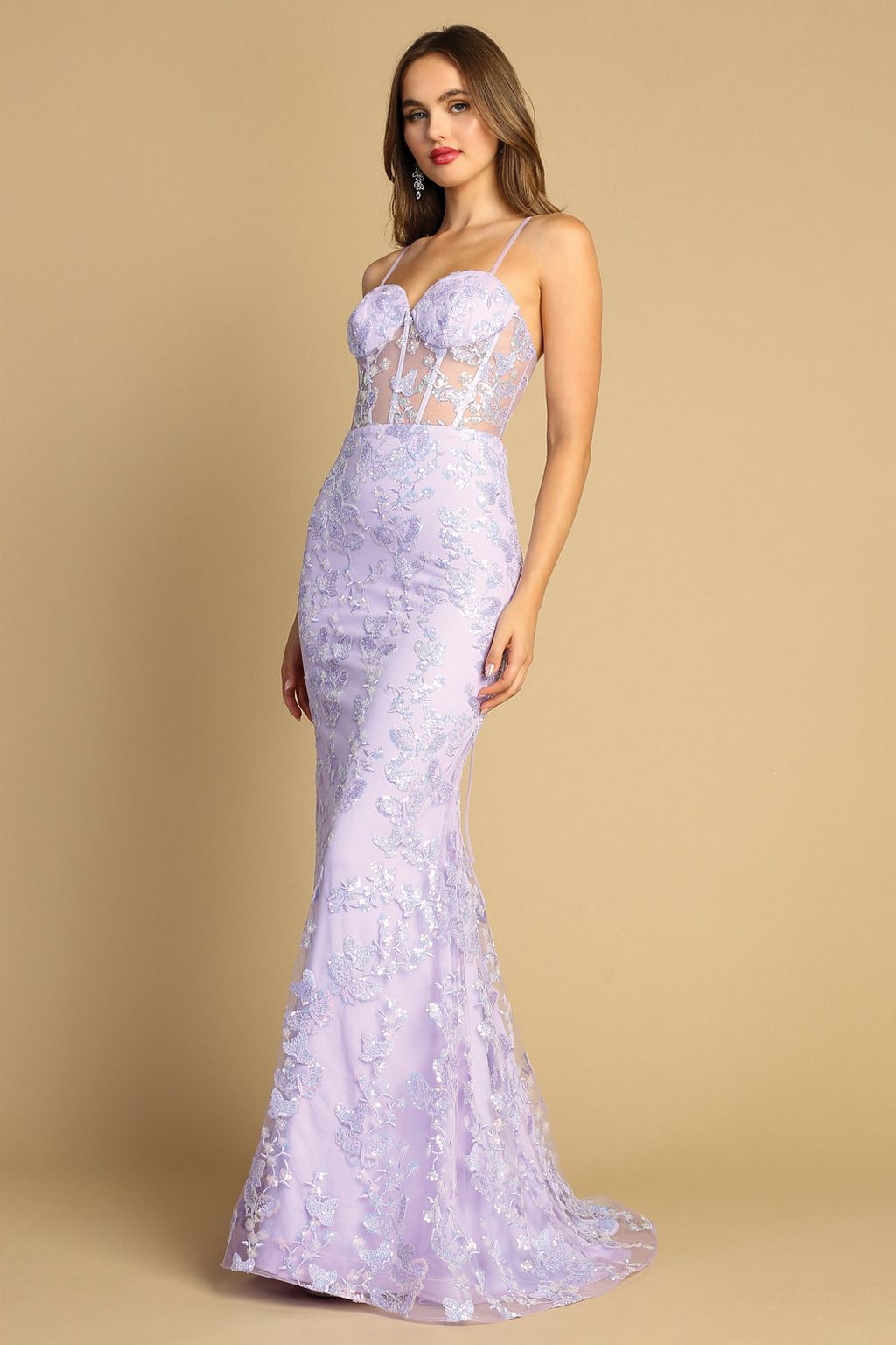 Prom Dresses Long Lace Fitted Mermaid Prom Dress Lilac