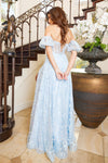Prom Dresses Long Lace Prom Glitter Slit Formal Dress Sky Blue