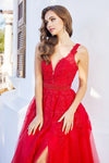 Prom Dresses Long Formal A Line Glitter Lace Prom Dress Red