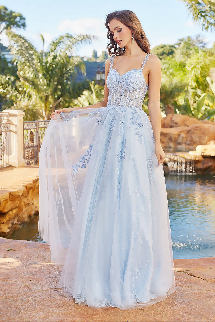 Prom Dresses Long A Line Corset Formal Applique Prom Dress Baby Blue