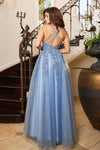 Prom Dresses Long Slit Prom A Line Lace fomal Dress Smoky Blue