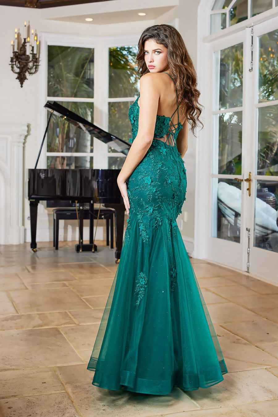 Prom Dresses Long Lace Mermaid Formal Prom Dress Emerald