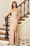 Prom Dresses Metallic Prom Long Fitted Formal Dress Champagne
