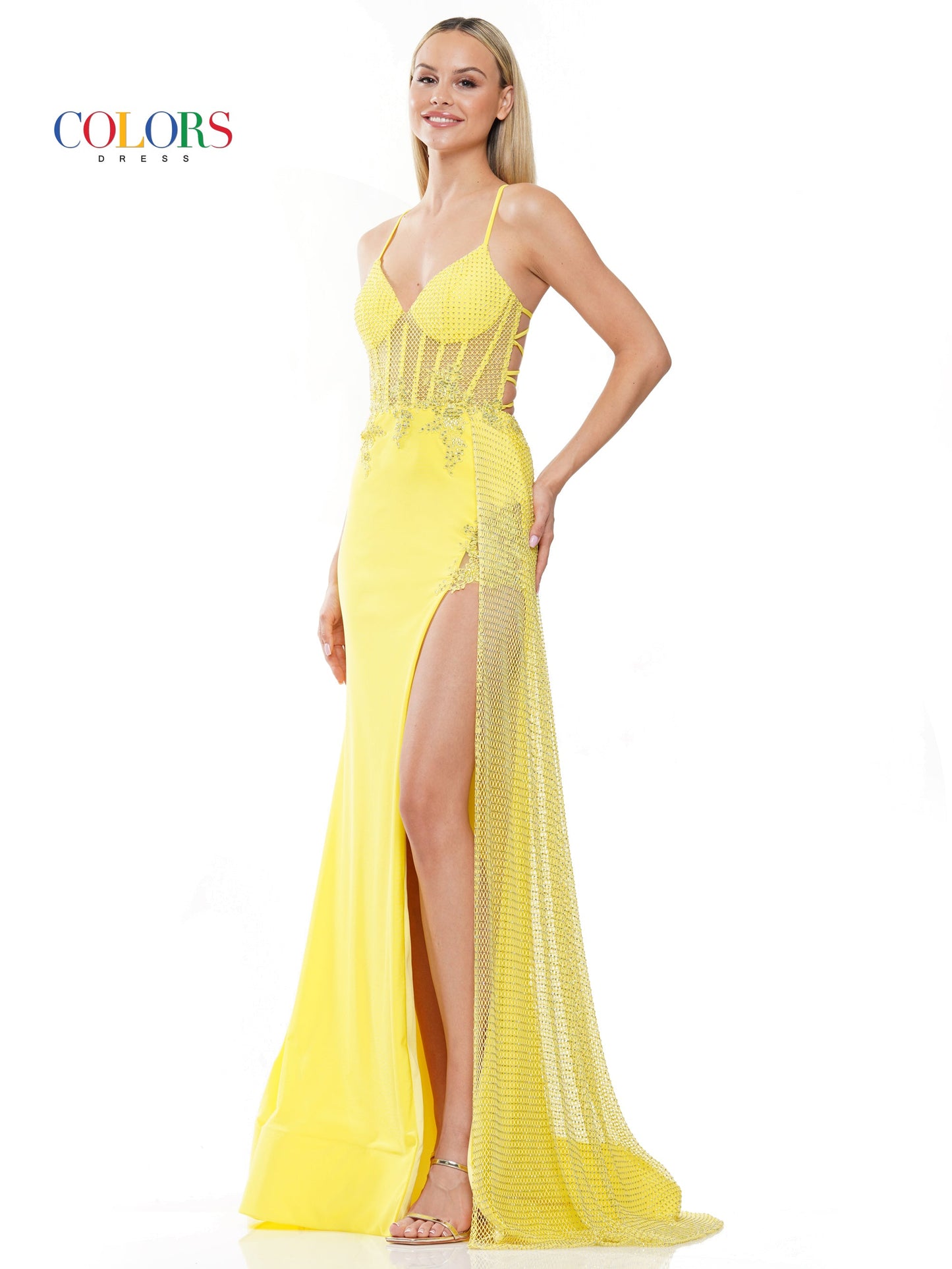 Prom Dresses Long Spaghetti Strap Fitted Prom Dress Yellow