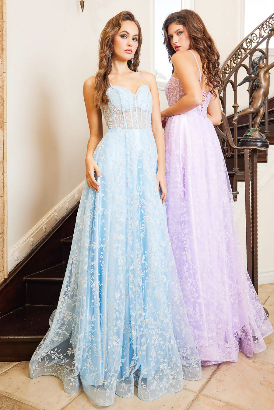 Prom Dresses Prom A Line Floral Evening Formal Dress Light Blue