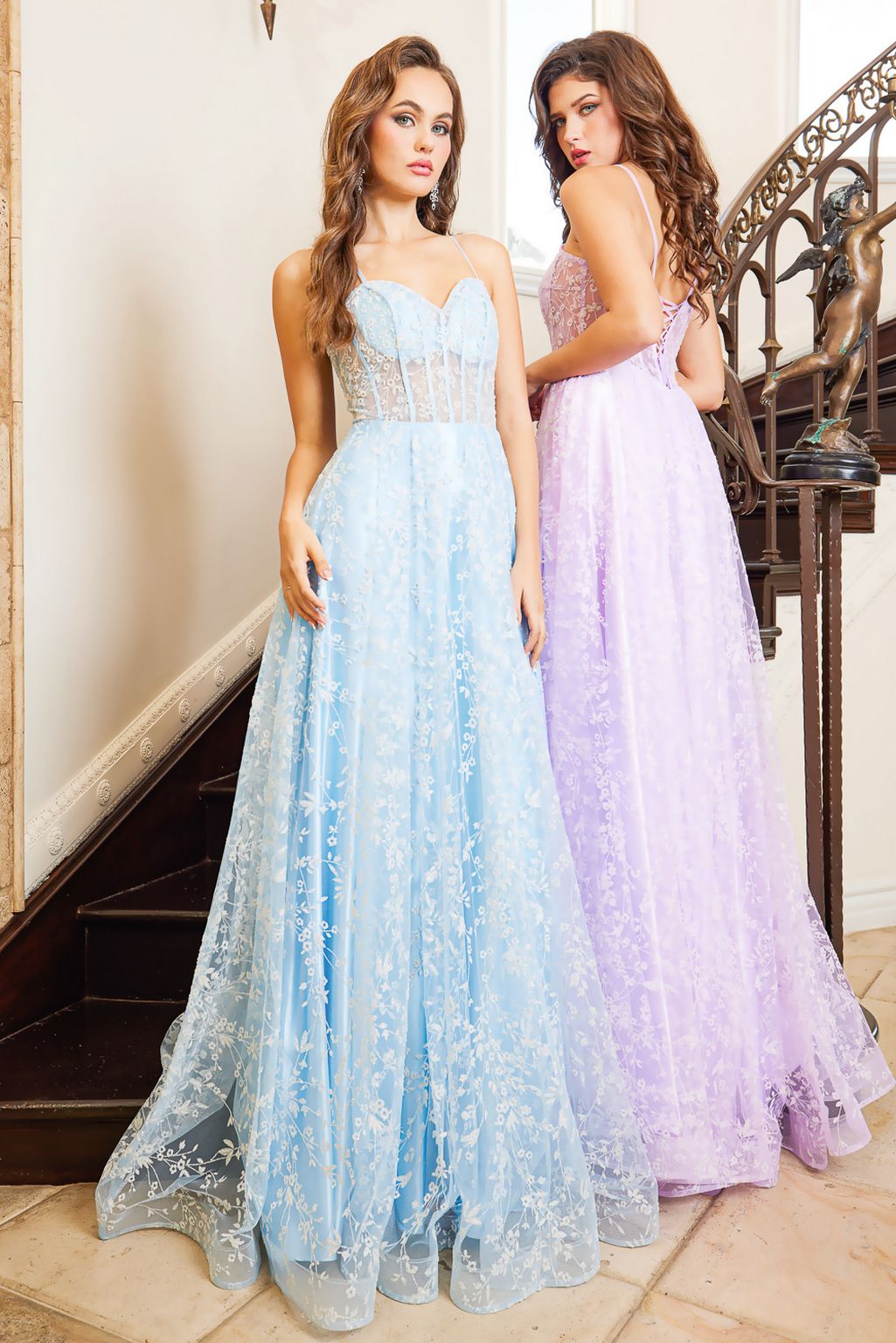 Prom Dresses Prom A Line Floral Evening Formal Dress Light Blue