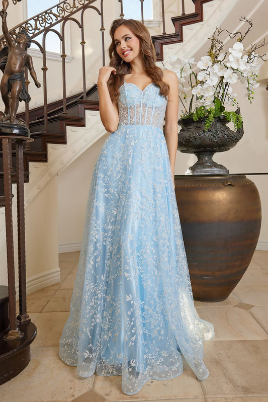 Prom Dresses Prom A Line Floral Evening Formal Dress Light Blue
