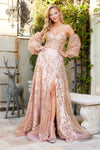 Prom Dresses Prom Glitter Print Long Formal Corset Dress Rose Gold