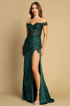 Prom Dresses Long Evening Fitted Floral Slit Prom Dress Emerald