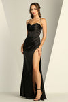 Prom Dresses Fitted Corset Long Formal Slit Prom Dress Black