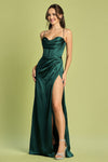 Prom Dresses Fitted Corset Long Formal Slit Prom Dress Emerald