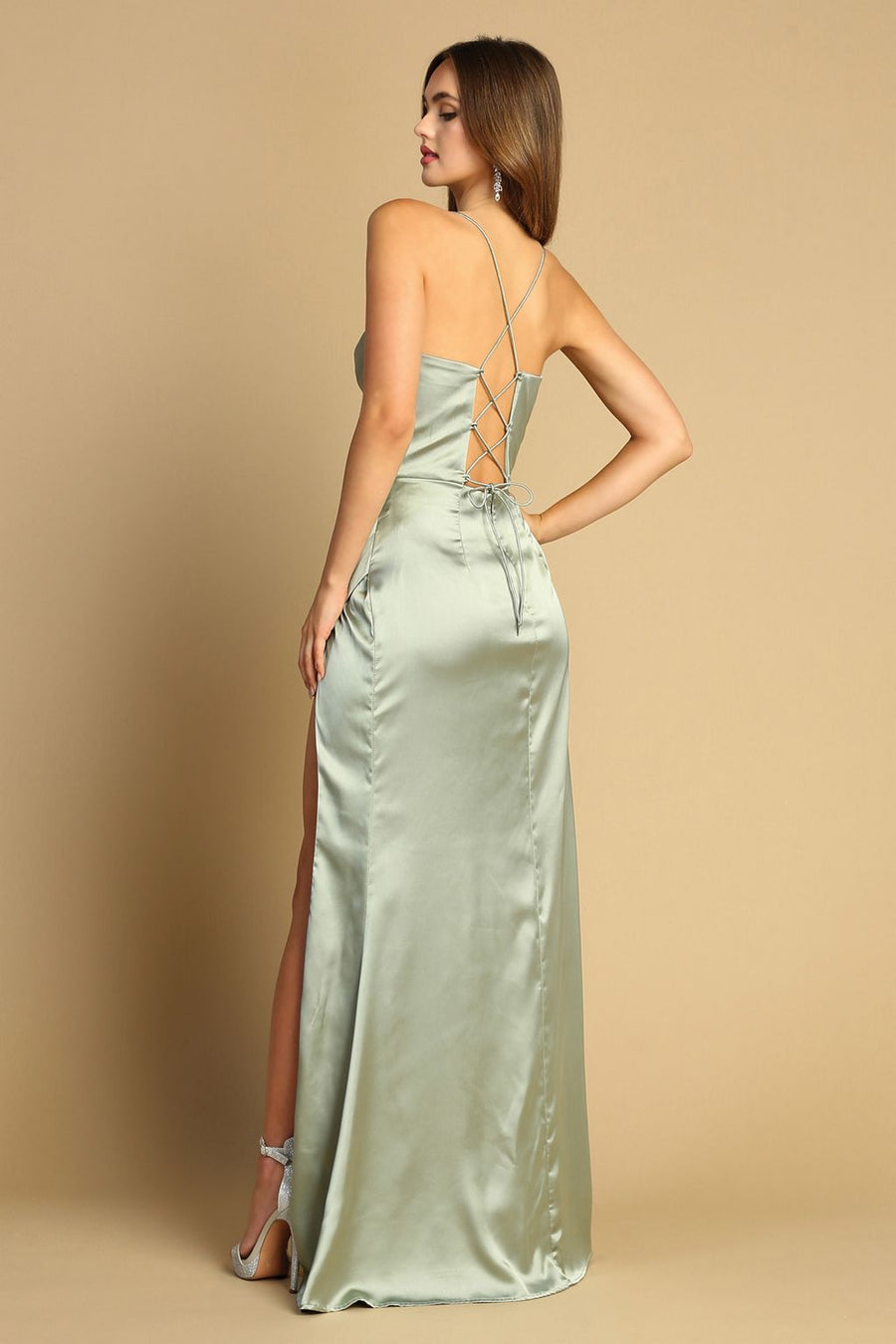 Prom Dresses Fitted Corset Long Formal Slit Prom Dress Sage