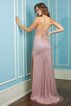 Prom Dresses Glitter Prom Fitted Long Slit Formal Dress Rose Gold
