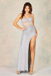 Prom Dresses Glitter Prom Fitted Long Slit Formal Dress Silver