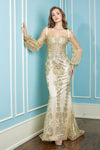 Prom Dresses Long Mermaid Formal Glitter Print Prom Dress Champagne