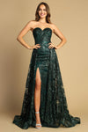 Prom Dresses Prom Long Glitter Print Overskirt Formal Dress Dark Emerald