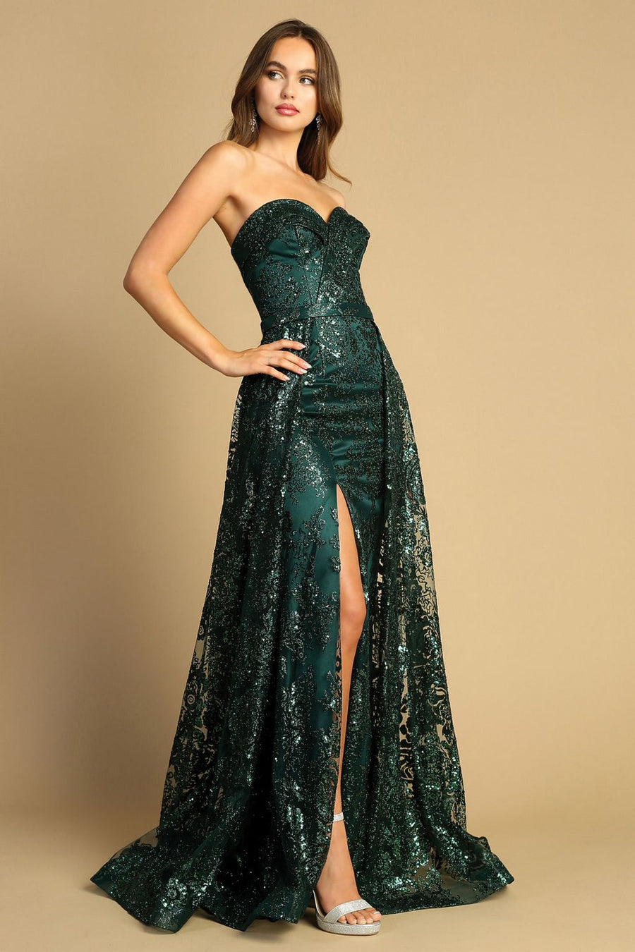 Prom Dresses Prom Long Glitter Print Overskirt Formal Dress Dark Emerald