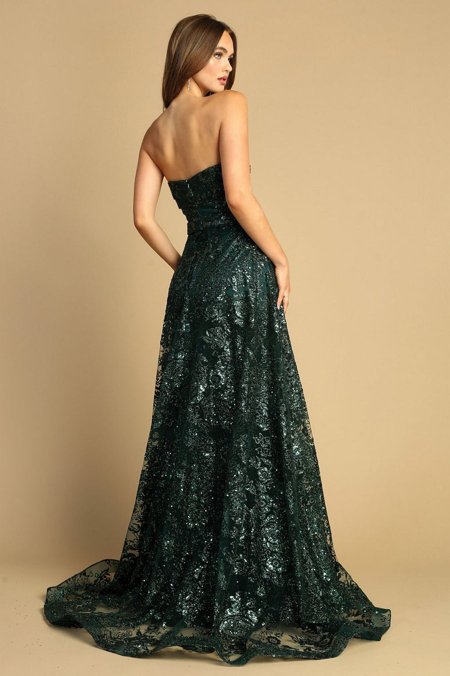 Prom Dresses Prom Long Glitter Print Overskirt Formal Dress Dark Emerald