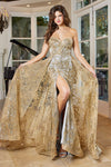 Prom Dresses Prom Long Glitter Print Overskirt Formal Dress Gold/Cloud