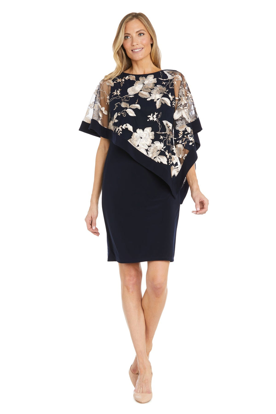 Mother of the Bride Dresses Short Mother of the Bride Poncho Cocktail Dress Navy/Champagne