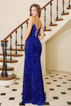 Prom Dresses Long Formal Sequin Slit Prom Dress Royal Blue