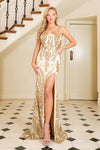 Prom Dresses Printed Long Sequin Formal Prom Dress Champagne